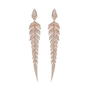 STEPHEN WEBSTER 18K Rose Gold Magnipheasant Long Tail Feather Pave Diamond Earrings